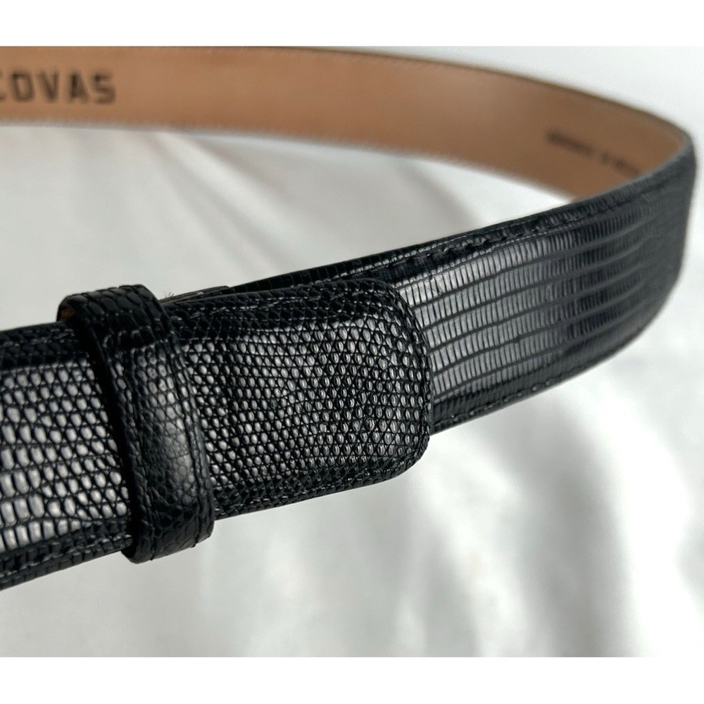 Tecovas Black Genuine Lizard Leather Belt Mens Size 40 Silver Tone Buckle Mexico